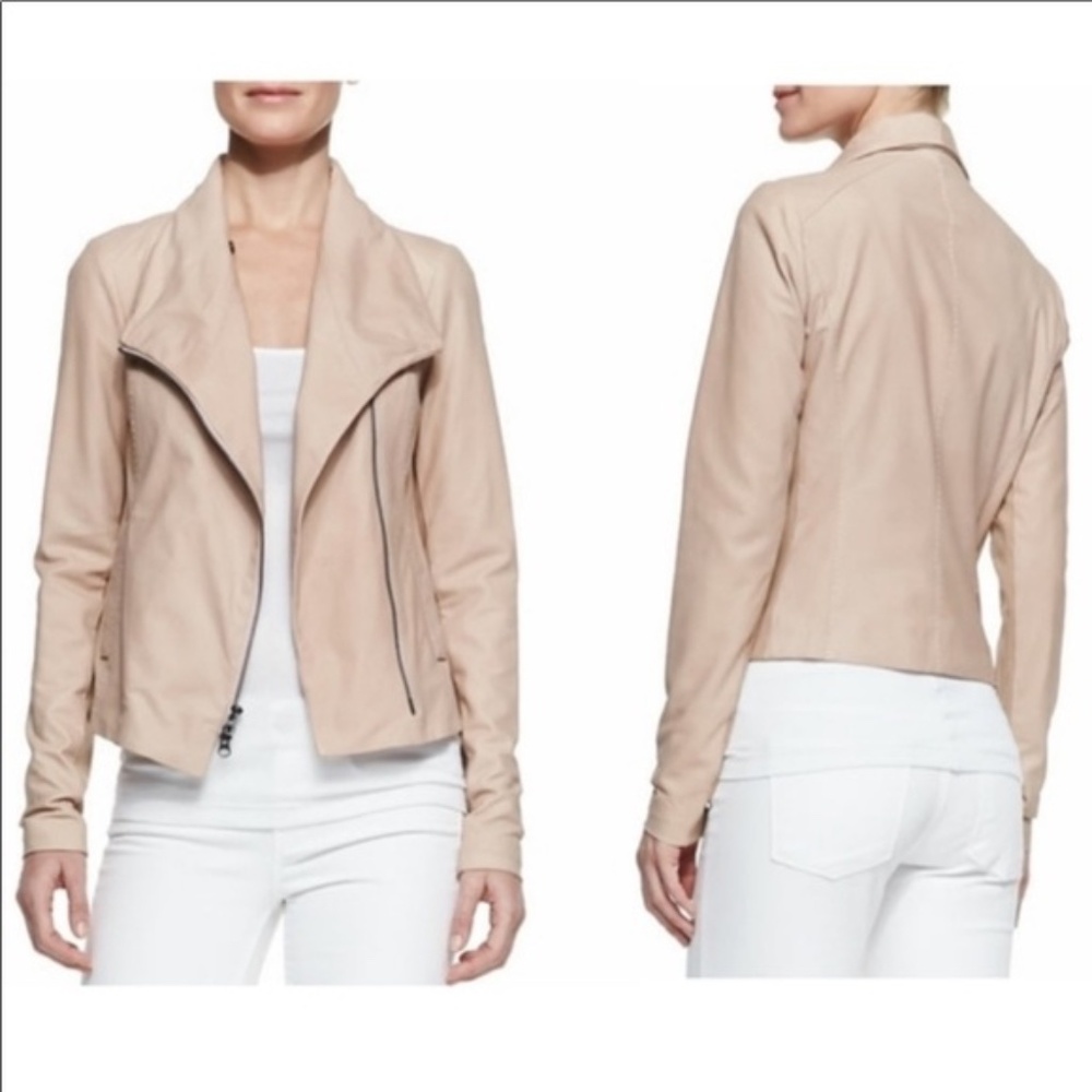 Vince Scuba Cream Ribbed Leather Jacket - Medium